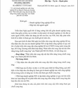 Thông tin đăng ký tham gia chương trình “Phát triển nhà cung cấp nội địa tiểm năng trong chuỗi cung ứng” của Thành phố Hồ Chí Minh